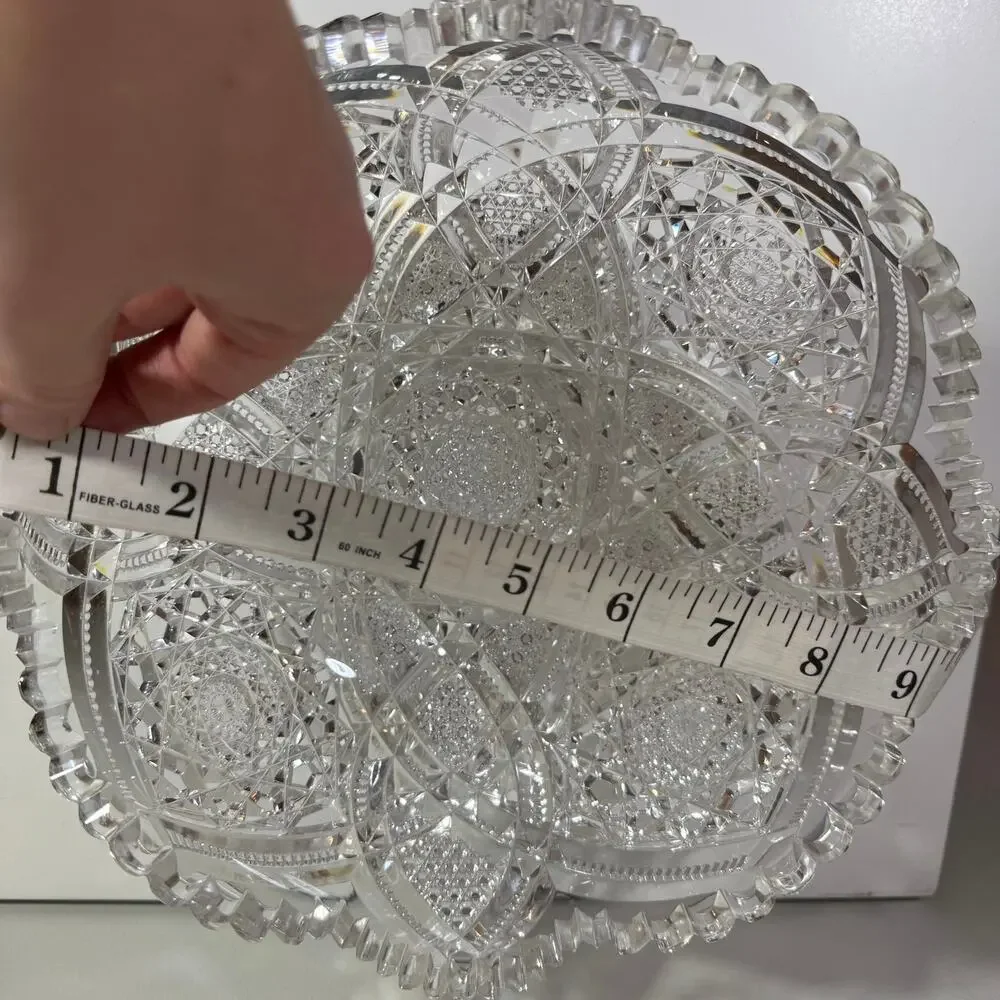 American Brilliant Cut Crystal Serving Bowl Hobster Floral Pattern 9x5